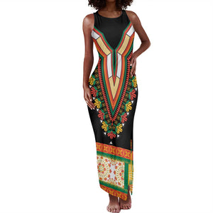 Africa Dashiki Tank Maxi Dress Embroidery Neckline Floral Pattern