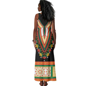 Africa Dashiki Tank Maxi Dress Embroidery Neckline Floral Pattern