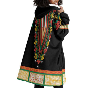 Africa Dashiki Wearable Blanket Hoodie Embroidery Neckline Floral Pattern