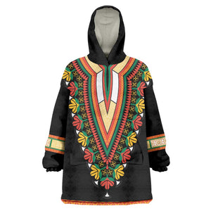 Africa Dashiki Wearable Blanket Hoodie Embroidery Neckline Floral Pattern