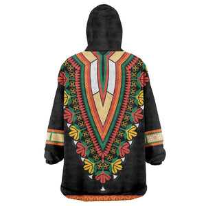 Africa Dashiki Wearable Blanket Hoodie Embroidery Neckline Floral Pattern