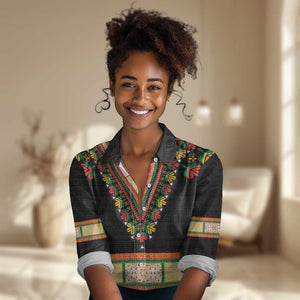 Africa Dashiki Women Casual Shirt Embroidery Neckline Floral Pattern