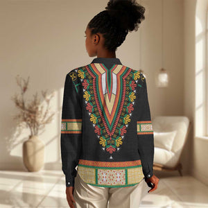 Africa Dashiki Women Casual Shirt Embroidery Neckline Floral Pattern