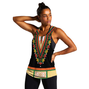 Africa Dashiki Women Racerback Tank Embroidery Neckline Floral Pattern