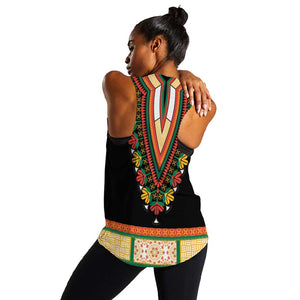 Africa Dashiki Women Racerback Tank Embroidery Neckline Floral Pattern