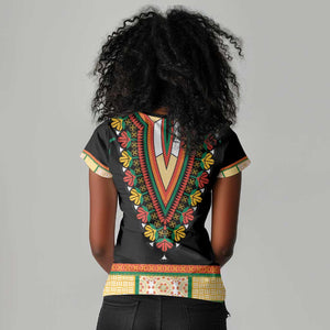 Africa Dashiki Women V-Neck T-Shirt Embroidery Neckline Floral Pattern