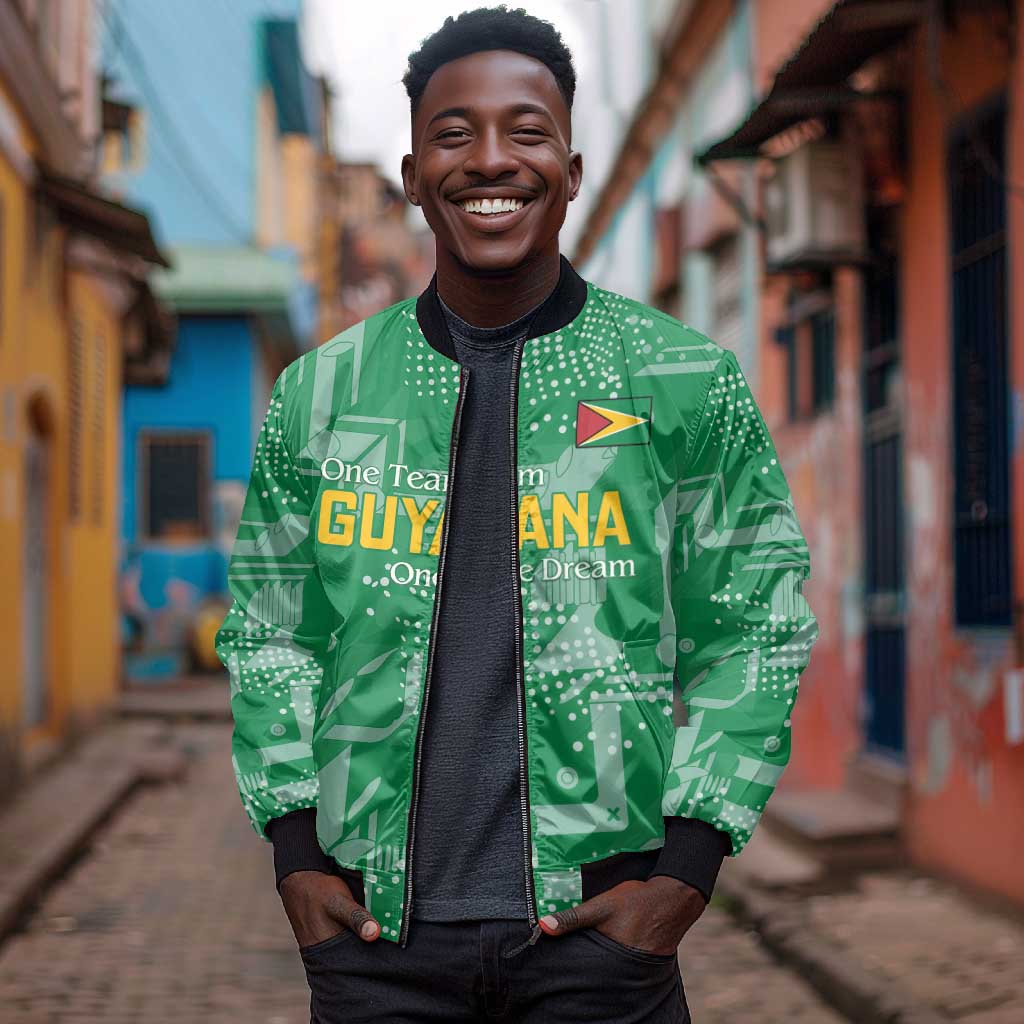 One Team One Game Guyana Football Custom Bomber Jacket Pride Of Guyana Green Version - African Pride