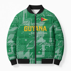 One Team One Game Guyana Football Custom Bomber Puffer Jacket Pride Of Guyana Green Version