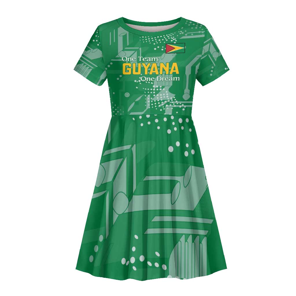 One Team One Game Guyana Football Custom Kid Short Sleeve Dress Pride Of Guyana Green Version - African Pride