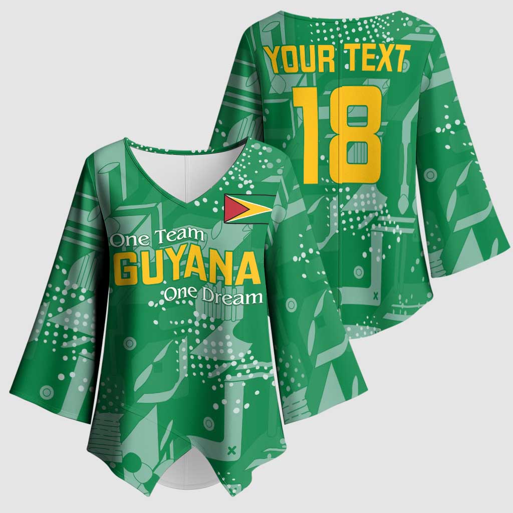 One Team One Game Guyana Football Custom Kimono Sleeve Blouse Pride Of Guyana Green Version