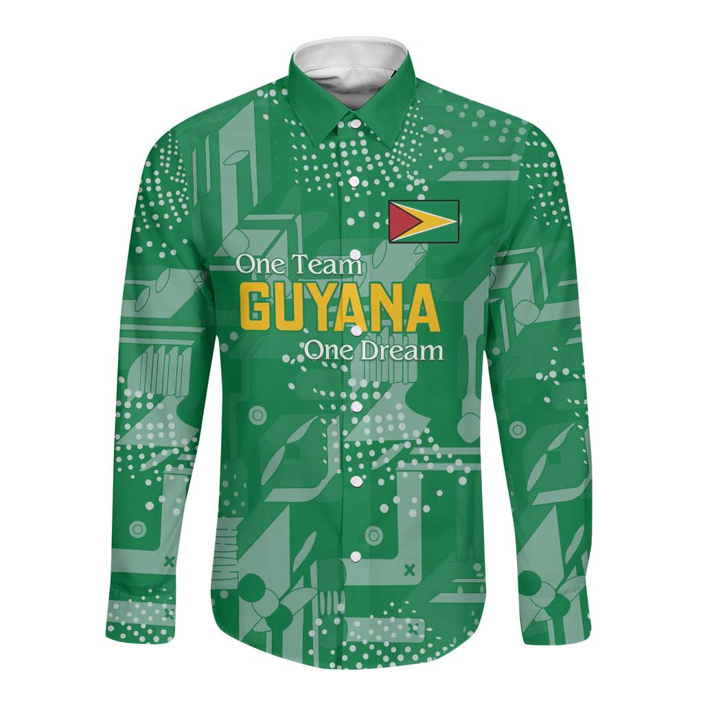One Team One Game Guyana Football Custom Long Sleeve Button Shirt Pride Of Guyana Green Version - African Pride