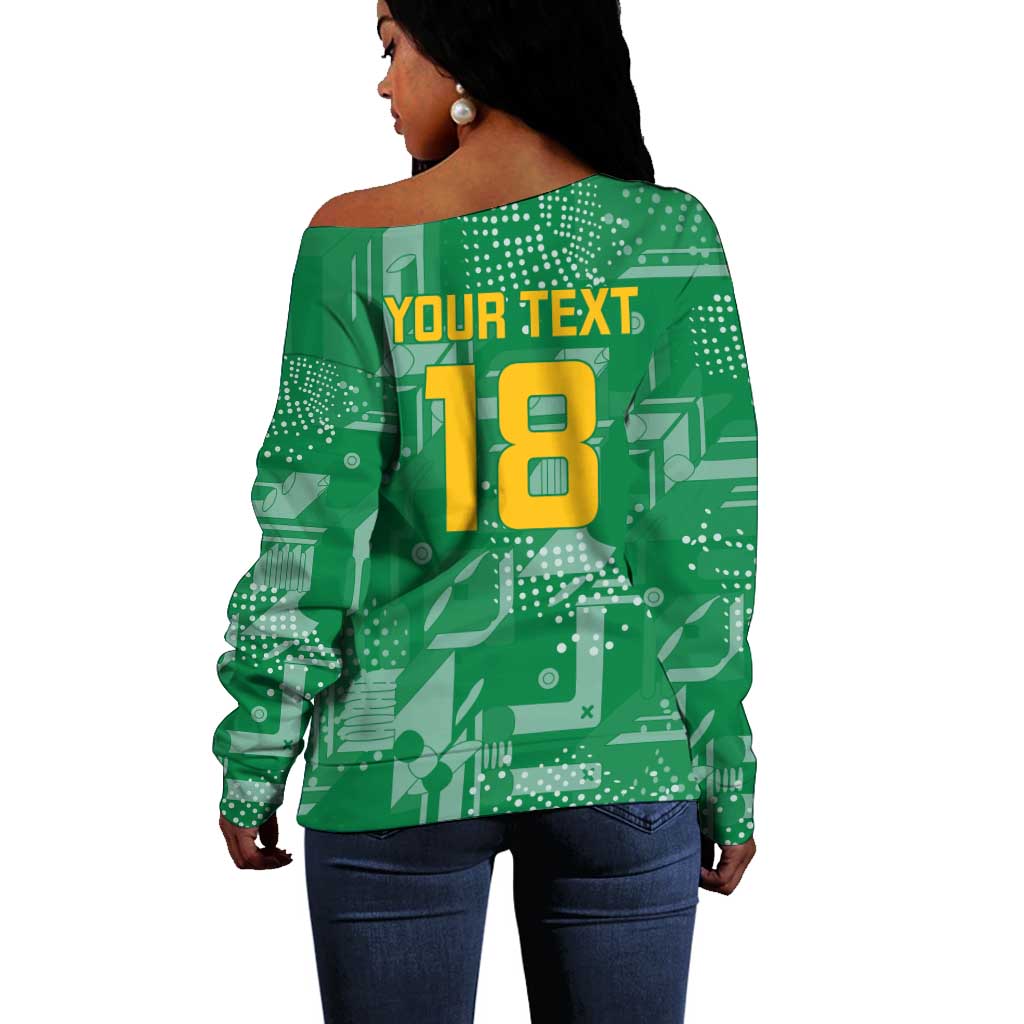 One Team One Game Guyana Football Custom Off Shoulder Sweater Pride Of Guyana Green Version - African Pride