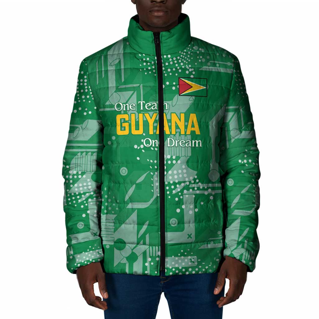 One Team One Game Guyana Football Custom Padded Jacket Pride Of Guyana Green Version