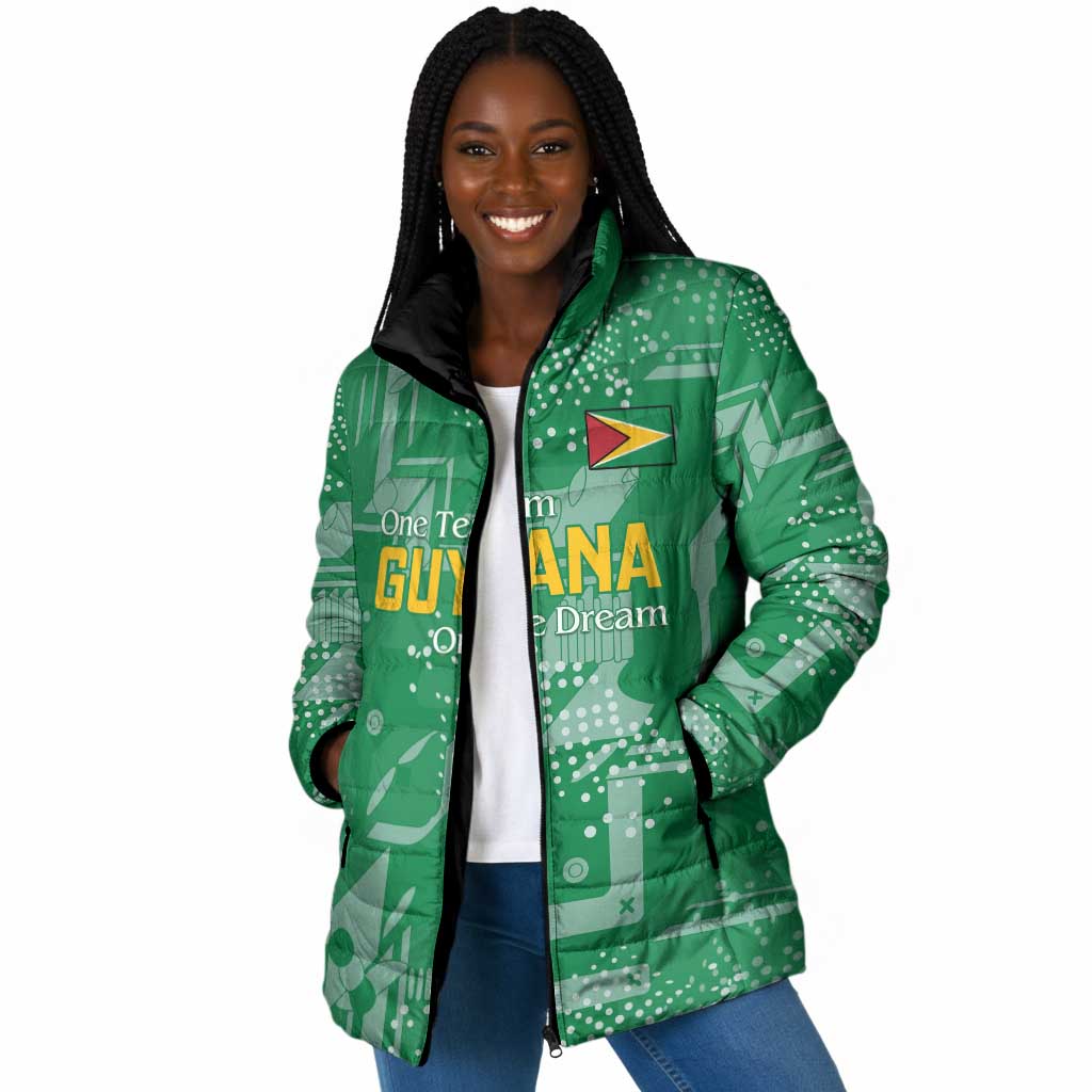 One Team One Game Guyana Football Custom Padded Jacket Pride Of Guyana Green Version