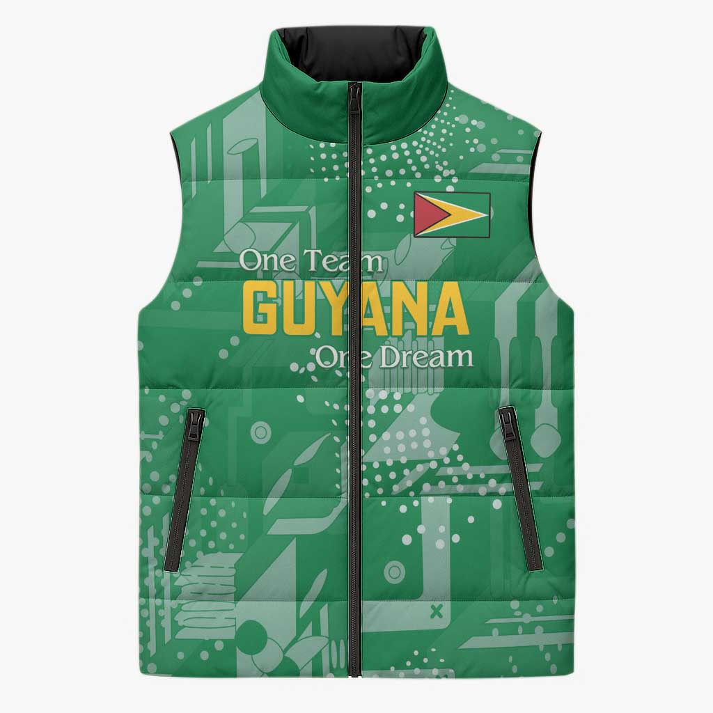 One Team One Game Guyana Football Custom Sleeveless Puffer Jacket Pride Of Guyana Green Version