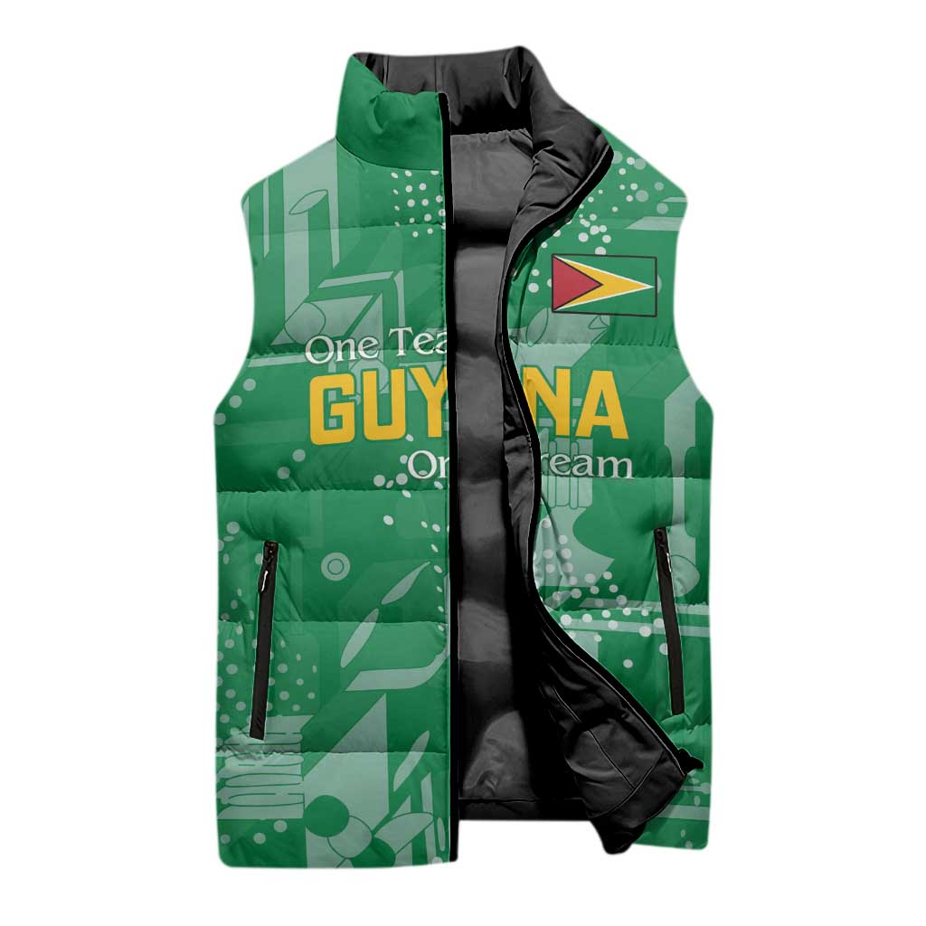 One Team One Game Guyana Football Custom Sleeveless Puffer Jacket Pride Of Guyana Green Version