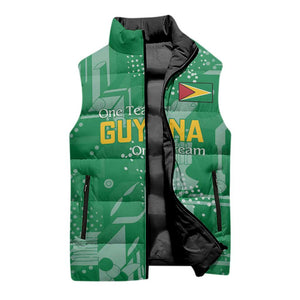One Team One Game Guyana Football Custom Sleeveless Puffer Jacket Pride Of Guyana Green Version