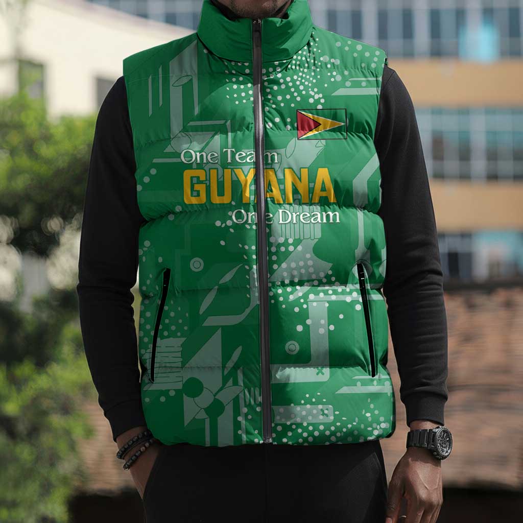 One Team One Game Guyana Football Custom Sleeveless Puffer Jacket Pride Of Guyana Green Version