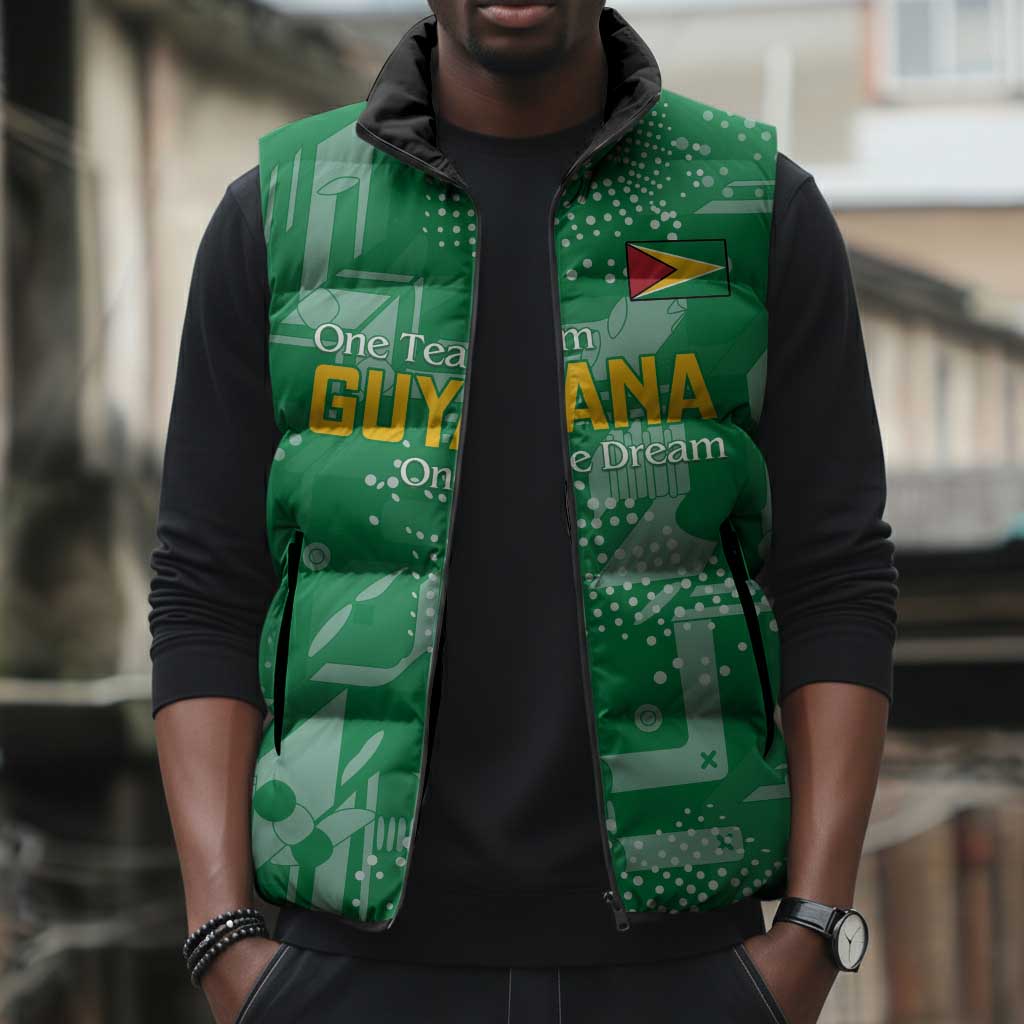 One Team One Game Guyana Football Custom Sleeveless Puffer Jacket Pride Of Guyana Green Version