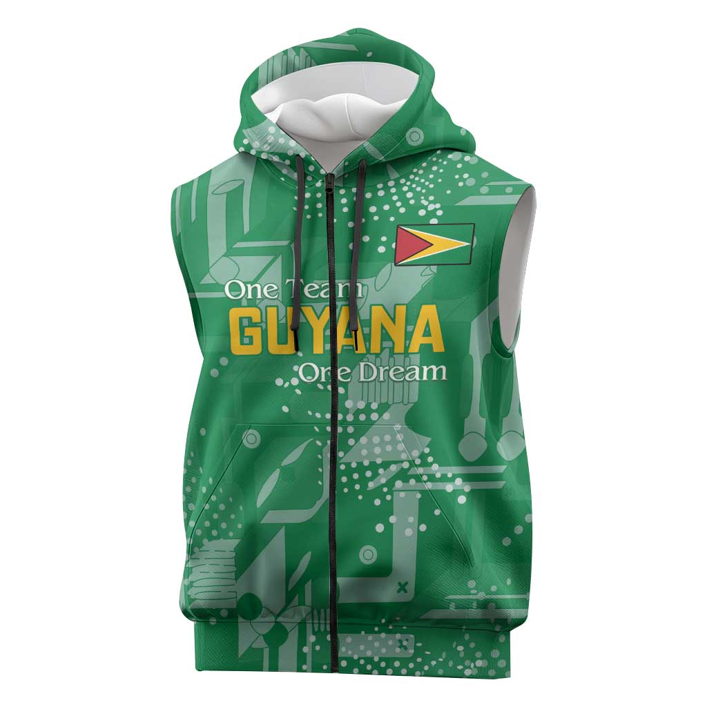 One Team One Game Guyana Football Custom Sleeveless Zip Hoodie Pride Of Guyana Green Version - African Pride