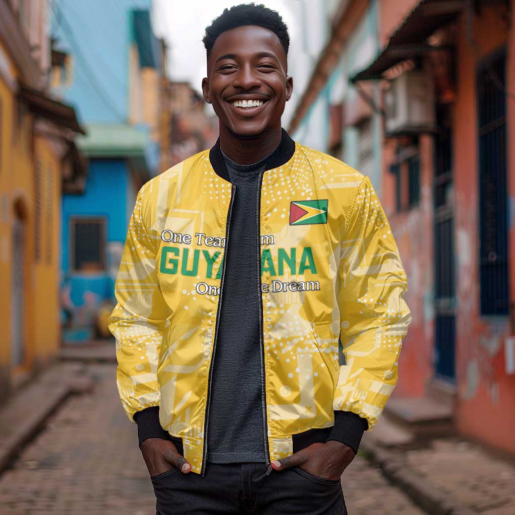 One Team One Game Guyana Football Custom Bomber Jacket Pride Of Guyana Green Version - African Pride
