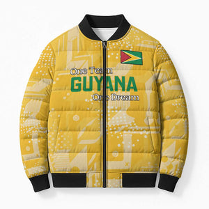One Team One Game Guyana Football Custom Bomber Puffer Jacket Pride Of Guyana Yellow Version