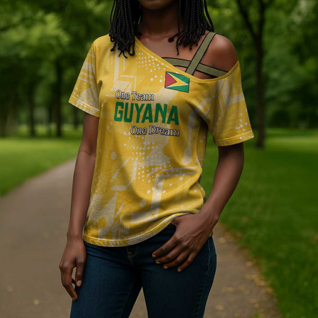 One Team One Game Guyana Football Custom Cross Shoulder Shirt Pride Of Guyana Yellow Version
