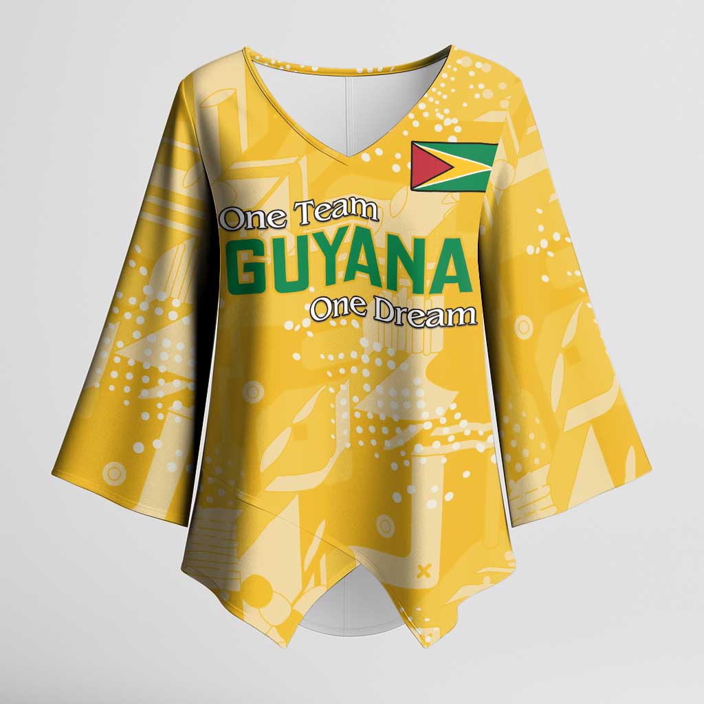 One Team One Game Guyana Football Custom Kimono Sleeve Blouse Pride Of Guyana Yellow Version