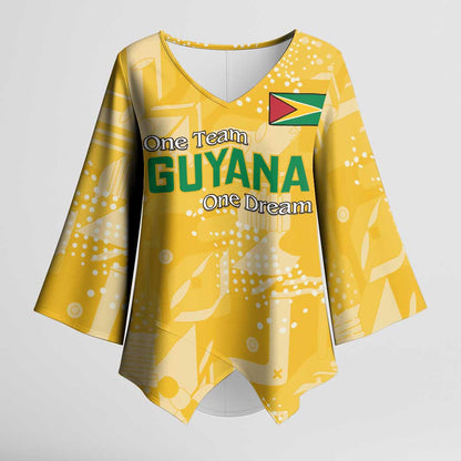 One Team One Game Guyana Football Custom Kimono Sleeve Blouse Pride Of Guyana Yellow Version