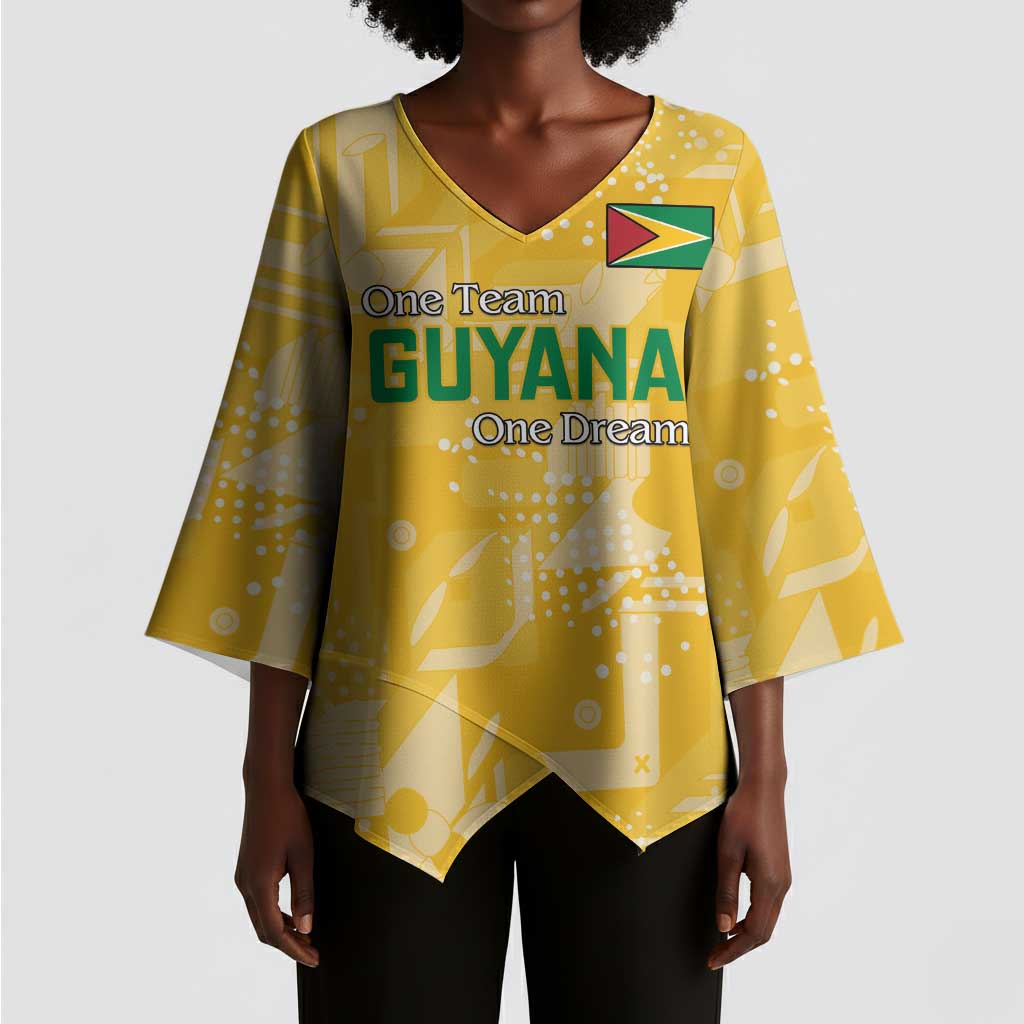 One Team One Game Guyana Football Custom Kimono Sleeve Blouse Pride Of Guyana Yellow Version