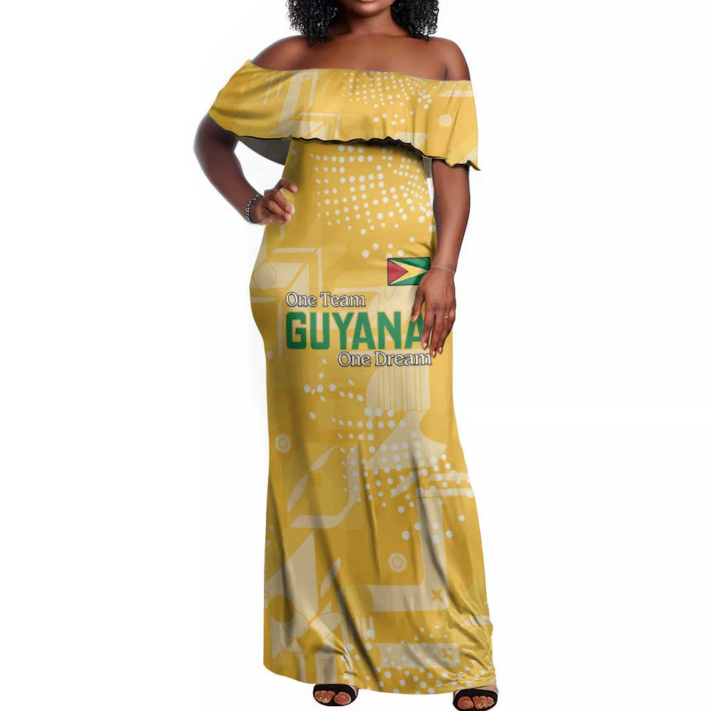 One Team One Game Guyana Football Custom Off Shoulder Maxi Dress Pride Of Guyana Green Version - African Pride
