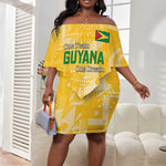 One Team One Game Guyana Football Custom Off Shoulder Short Dress Pride Of Guyana Green Version - African Pride
