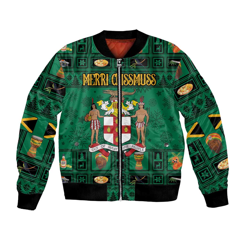 Personalized Afro-Jamaicans Merri Crissmuss Bomber Jacket Coat Of Arms - Xmas