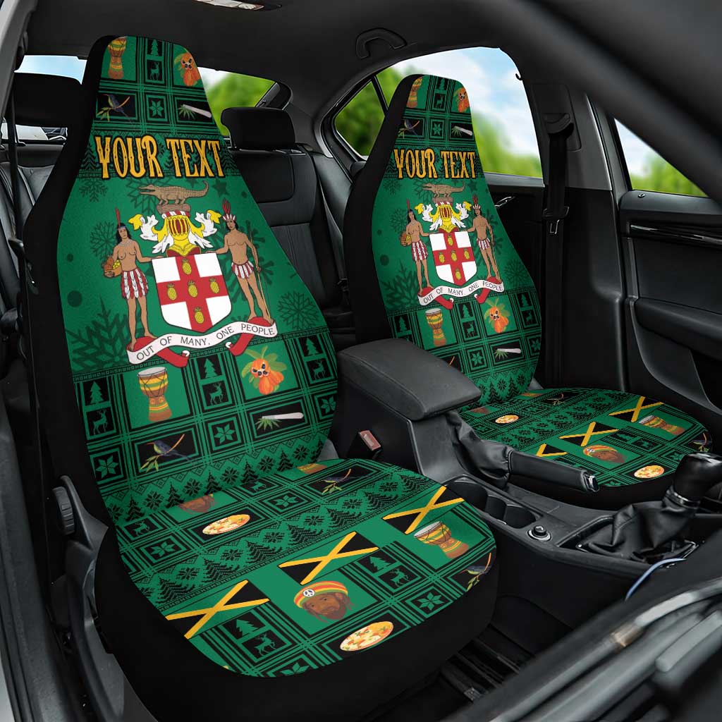 Personalized Afro-Jamaicans Merri Crissmuss Car Seat Cover Coat Of Arms - Xmas