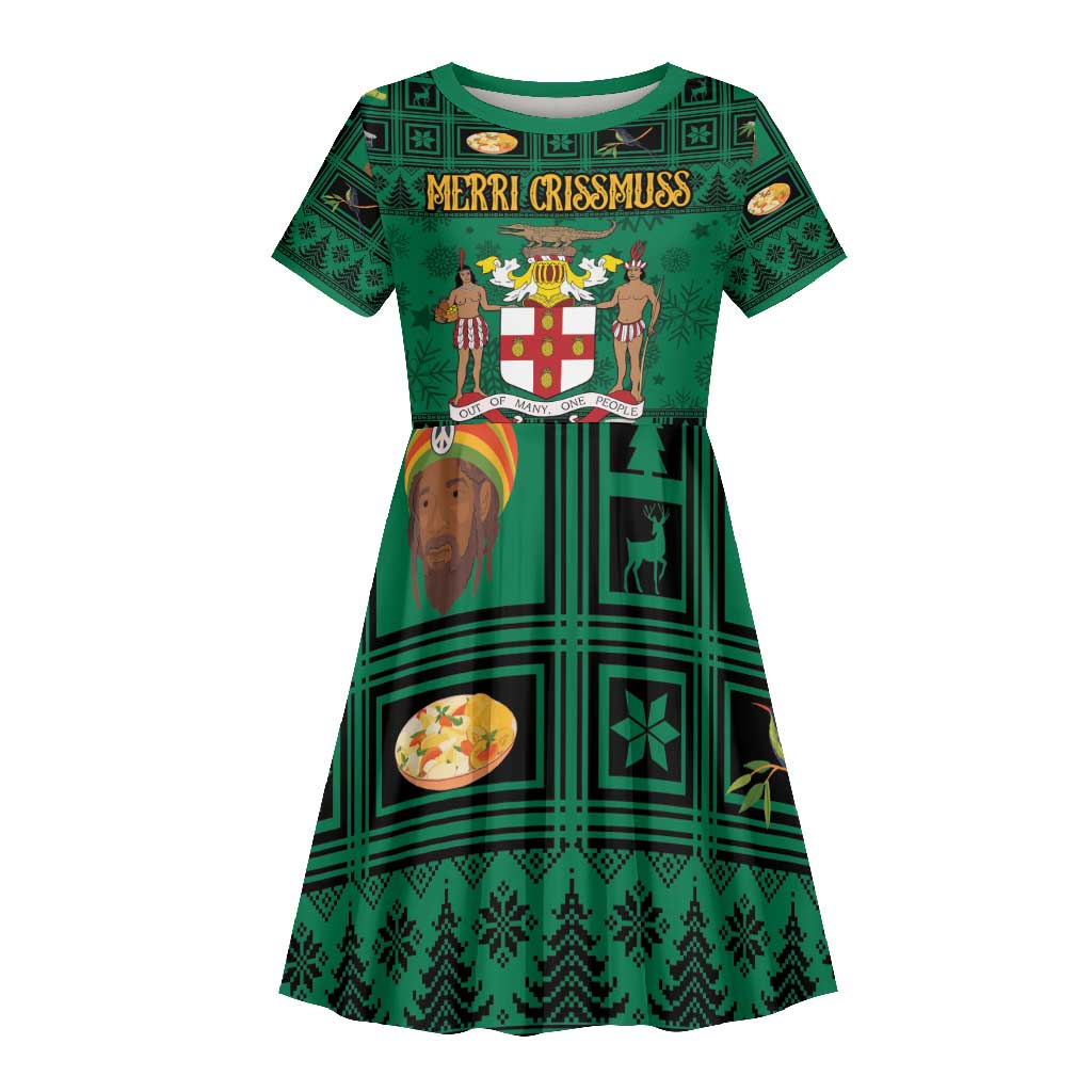 Personalized Afro-Jamaicans Merri Crissmuss Kid Short Sleeve Dress Coat Of Arms - Xmas