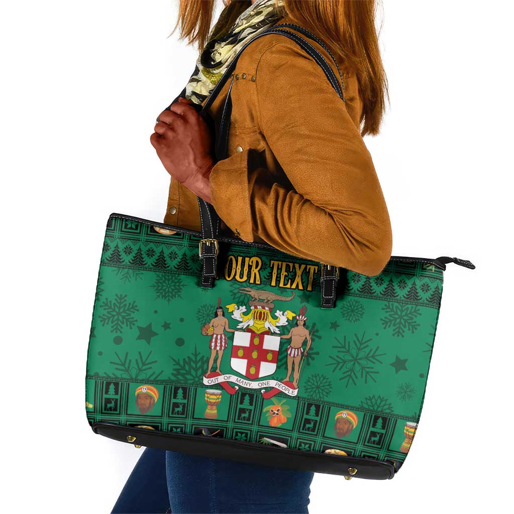 Personalized Afro-Jamaicans Merri Crissmuss Leather Tote Bag Coat Of Arms - Xmas