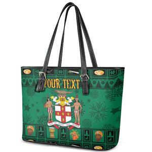 Personalized Afro-Jamaicans Merri Crissmuss Leather Tote Bag Coat Of Arms - Xmas