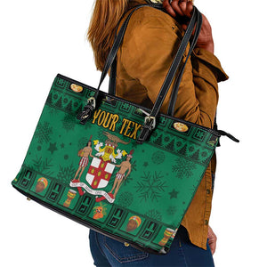 Personalized Afro-Jamaicans Merri Crissmuss Leather Tote Bag Coat Of Arms - Xmas