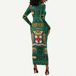 Personalized Afro-Jamaicans Merri Crissmuss Long Sleeve Bodycon Dress Coat Of Arms - Xmas