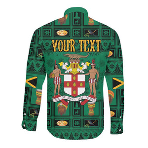 Personalized Afro-Jamaicans Merri Crissmuss Long Sleeve Button Shirt Coat Of Arms - Xmas