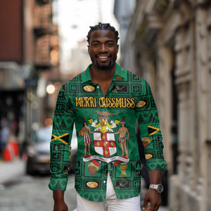 Personalized Afro-Jamaicans Merri Crissmuss Long Sleeve Button Shirt Coat Of Arms - Xmas