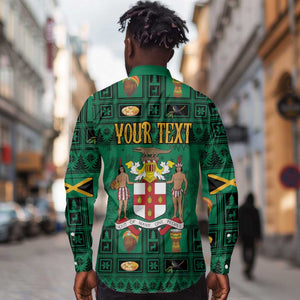 Personalized Afro-Jamaicans Merri Crissmuss Long Sleeve Button Shirt Coat Of Arms - Xmas