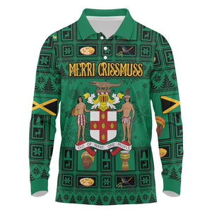 Personalized Afro-Jamaicans Merri Crissmuss Long Sleeve Polo Shirt Coat Of Arms - Xmas