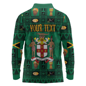 Personalized Afro-Jamaicans Merri Crissmuss Long Sleeve Polo Shirt Coat Of Arms - Xmas