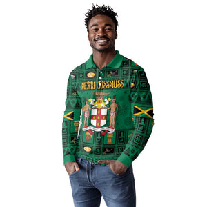 Personalized Afro-Jamaicans Merri Crissmuss Long Sleeve Polo Shirt Coat Of Arms - Xmas