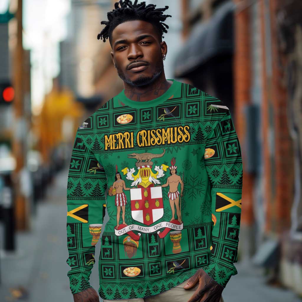 Personalized Afro-Jamaicans Merri Crissmuss Long Sleeve Shirt Coat Of Arms - Xmas LT18