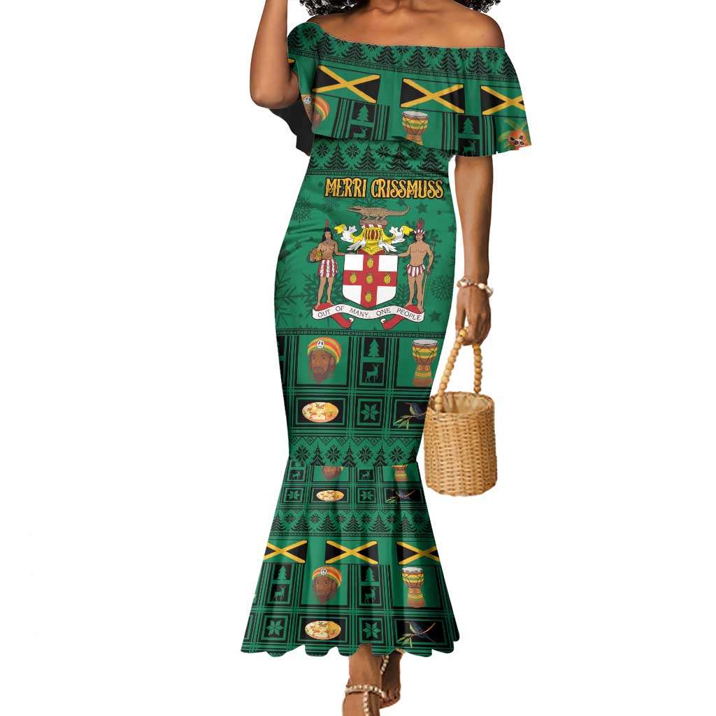 Personalized Afro-Jamaicans Merri Crissmuss Mermaid Dress Coat Of Arms - Xmas