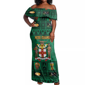 Personalized Afro-Jamaicans Merri Crissmuss Off Shoulder Maxi Dress Coat Of Arms - Xmas