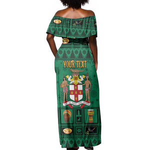 Personalized Afro-Jamaicans Merri Crissmuss Off Shoulder Maxi Dress Coat Of Arms - Xmas