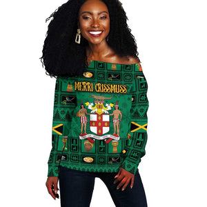 Personalized Afro-Jamaicans Merri Crissmuss Off Shoulder Sweater Coat Of Arms - Xmas